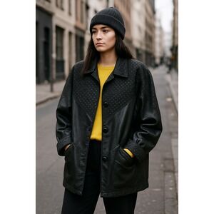 Vtg Donna Pelle Embossed Leather Overcoat Women's 1X Retro 80s Goth Streetwear